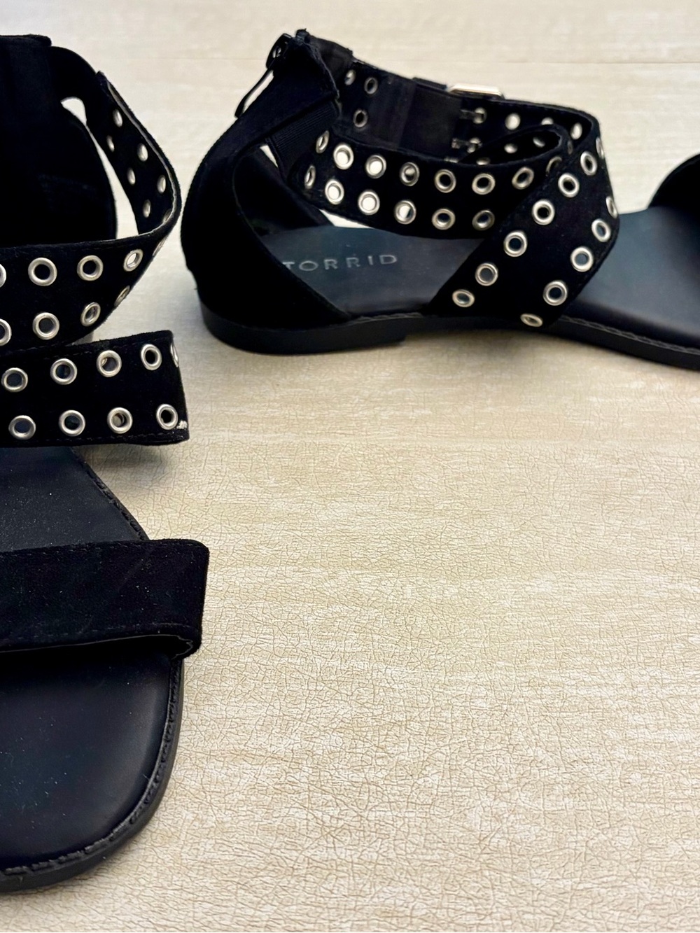 torrid Black Grommet Strap Flat Sandals